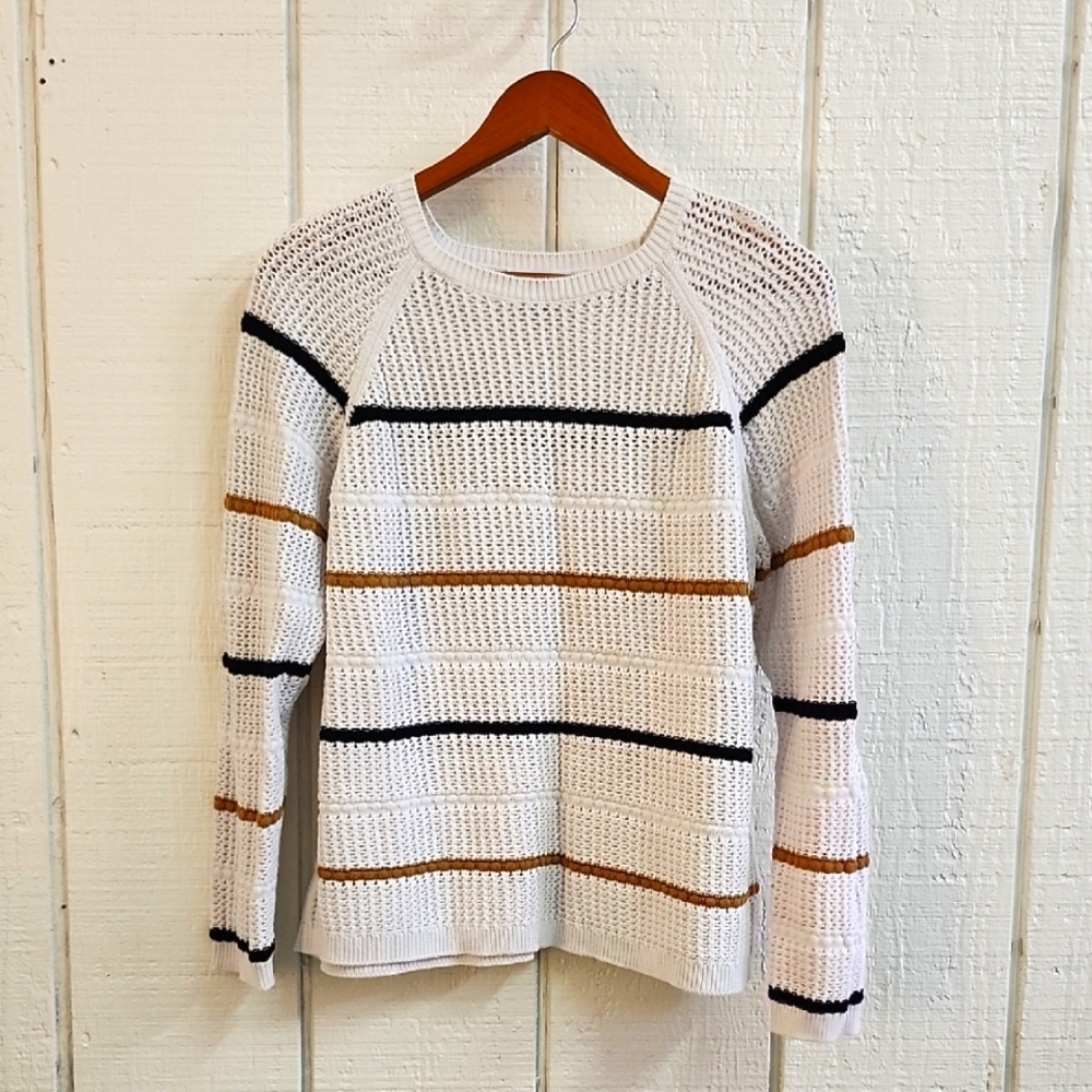 CALVIN KLEIN Women's Striped Knit Sweater Lightweight Everyday Office Casual